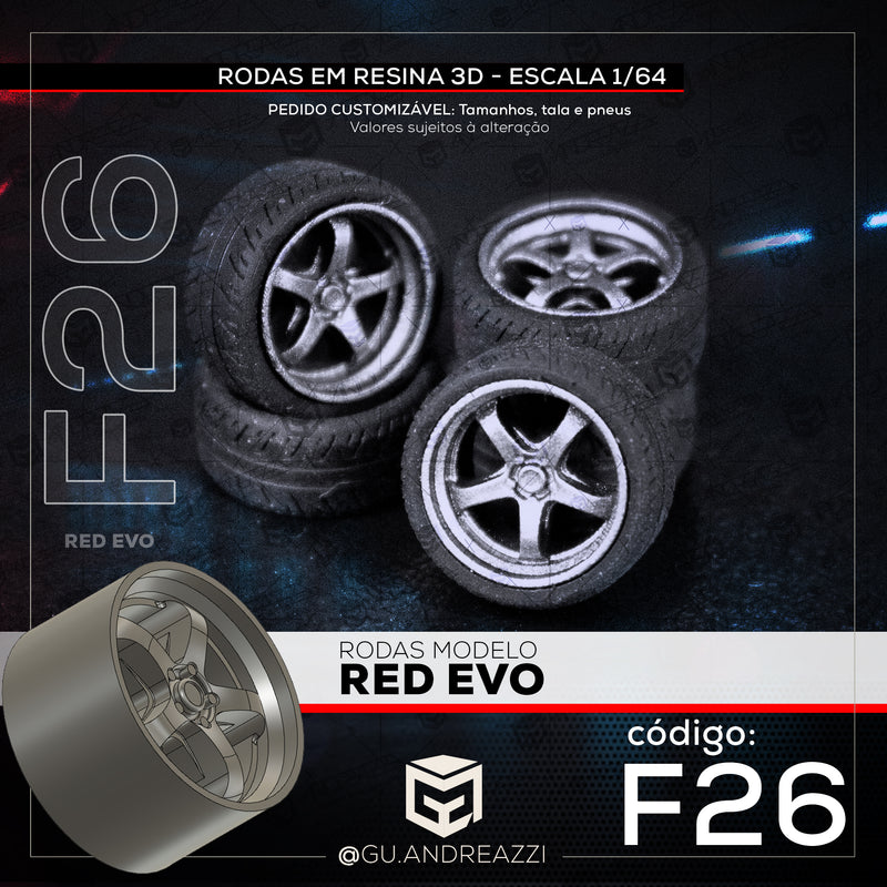 F26 - Red Evo - Rodas 3D  para 1/64