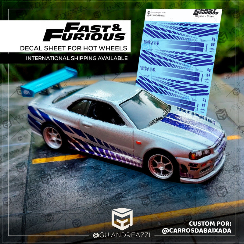 FAF201 - Skyline R34 Brian Velozes e Furiosos - Decal 1/64