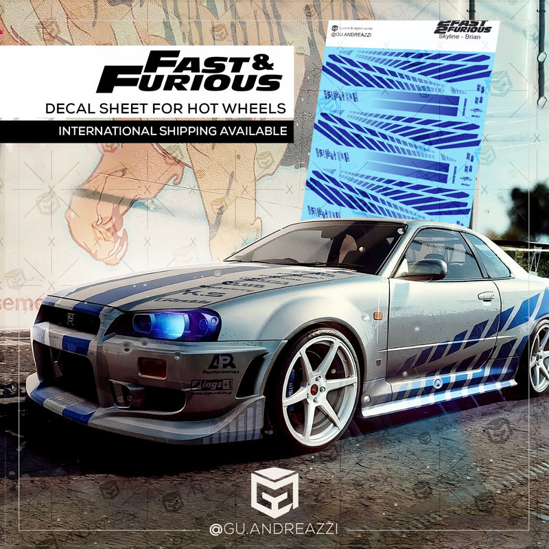 FAF201 - Skyline R34 Brian Velozes e Furiosos - Decal 1/64