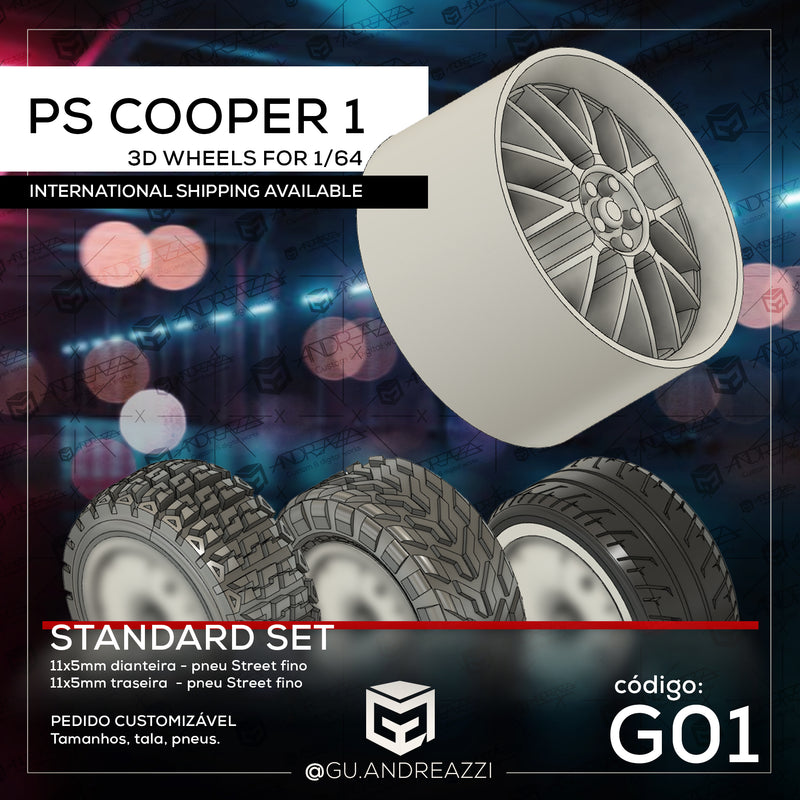 G01 - PS Cooper 1 - Rodas 3D  para 1/64