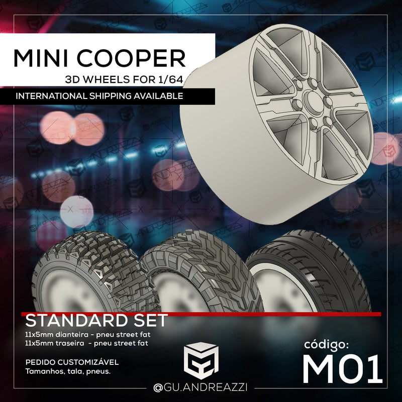 M01 - Mini Cooper - Rodas 3D  para 1/64