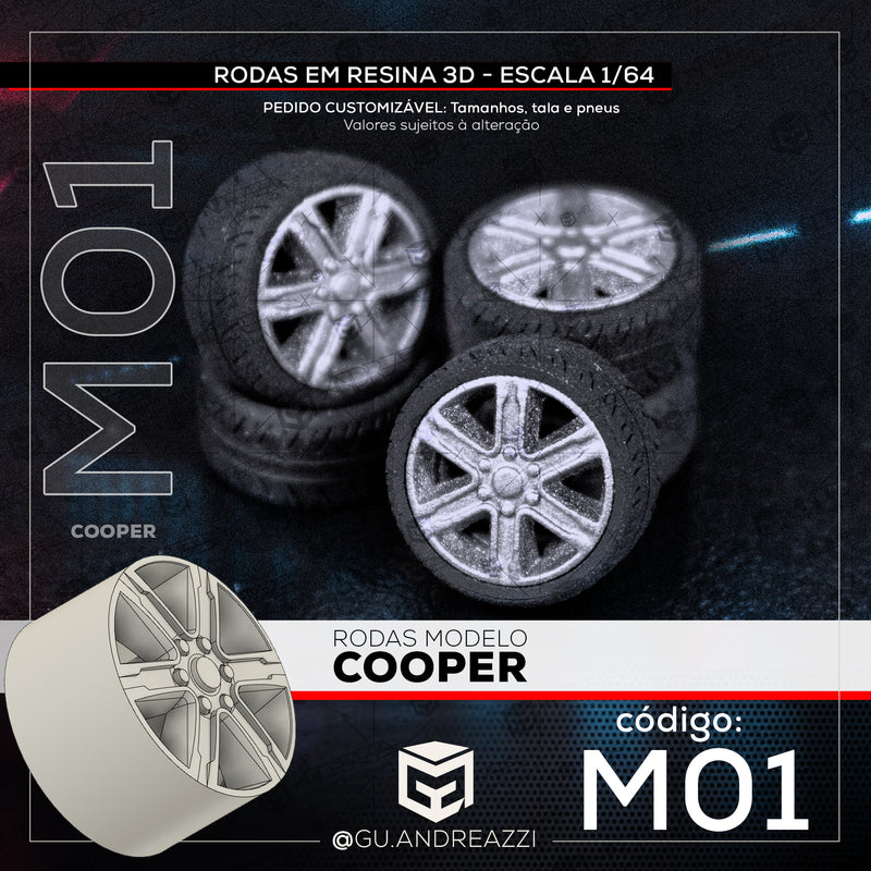 M01 - Mini Cooper - Rodas 3D  para 1/64