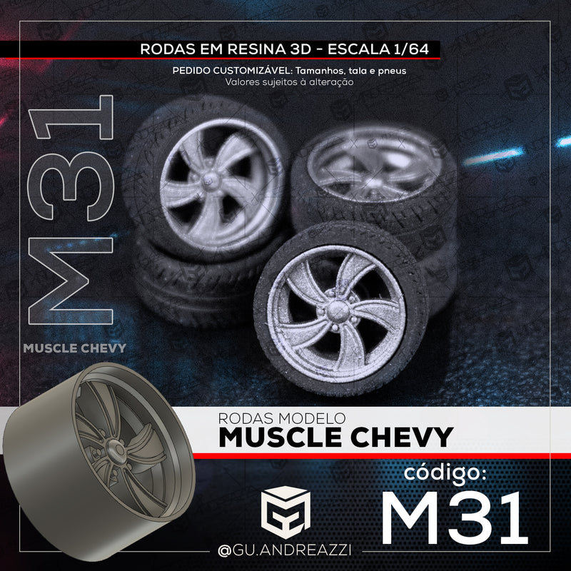 M31 - Muscle Chevy - Rodas 3D  para 1/64