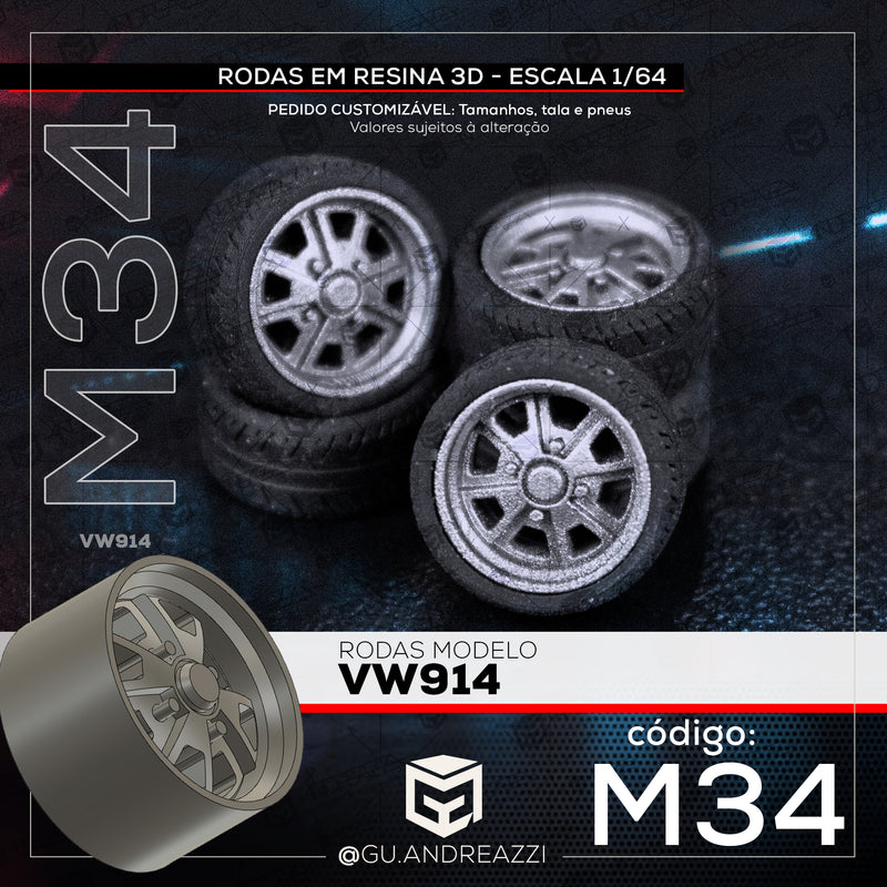 M34 - VW 914 - Rodas 3D  para 1/64