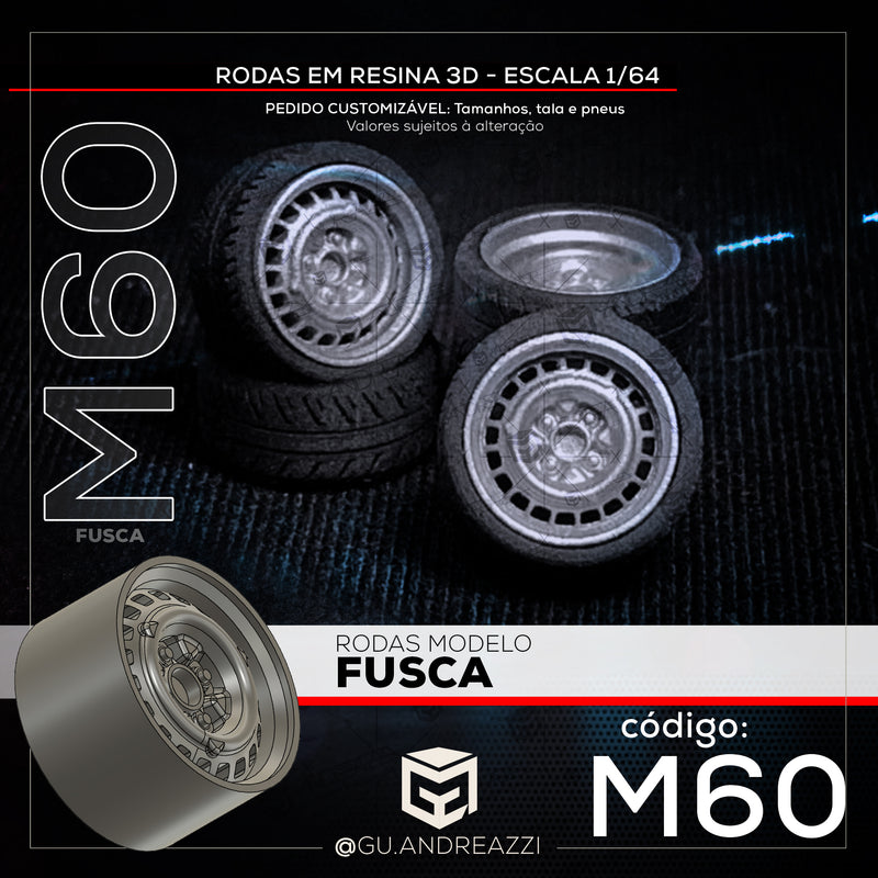 M60 - Fusca - Rodas 3D para 1/64