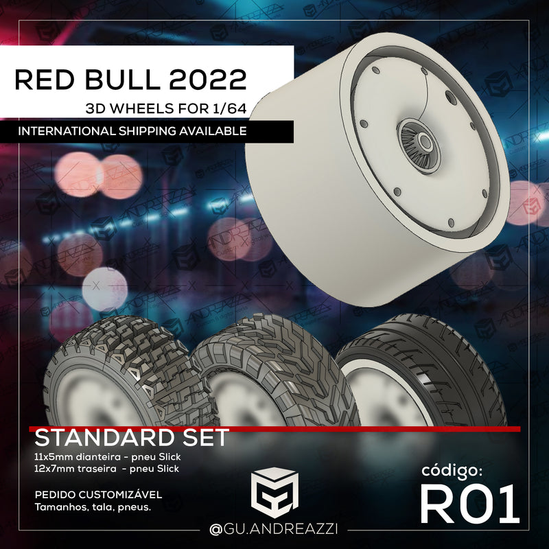 R01 - Red Bull 2022 - Rodas 3D  para 1/64