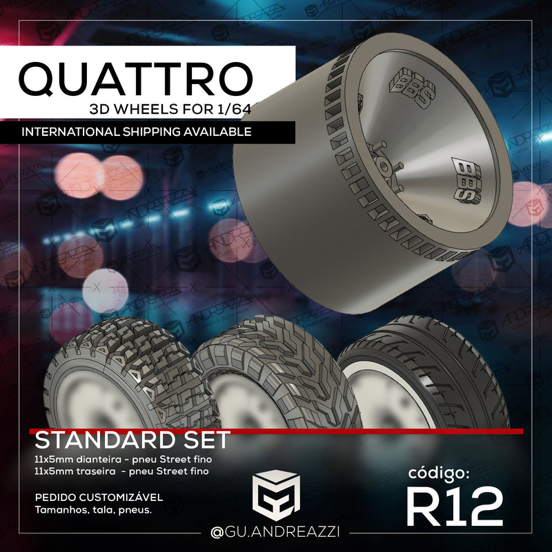 R12 - Quattro - Rodas 3D  para 1/64