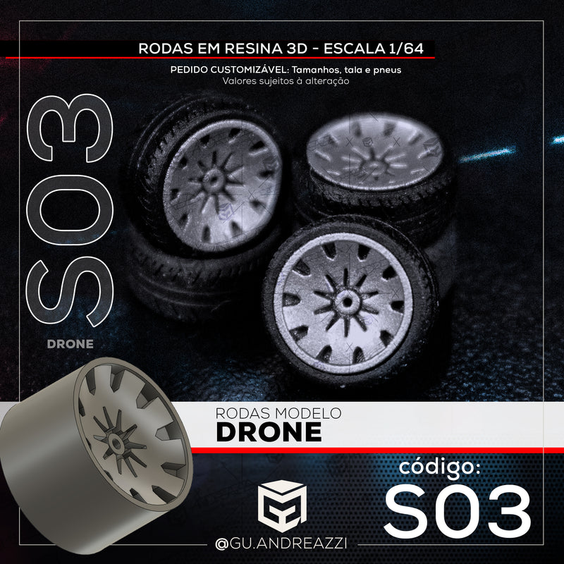 S03 - Drone - Rodas 3D  para 1/64