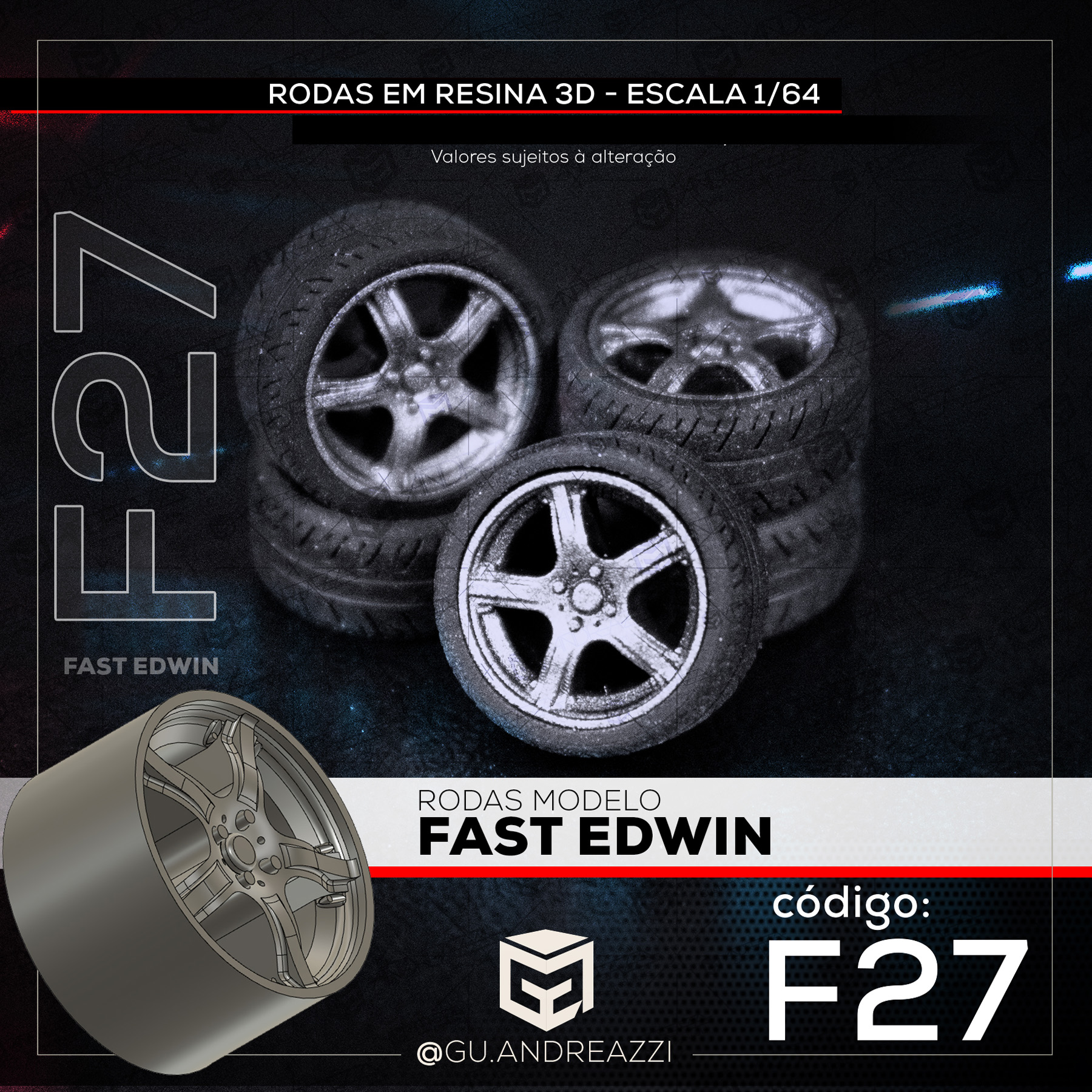 F27 - Fast Edwin - Rodas 3D para 1/64 - Andreazzi Custom Works