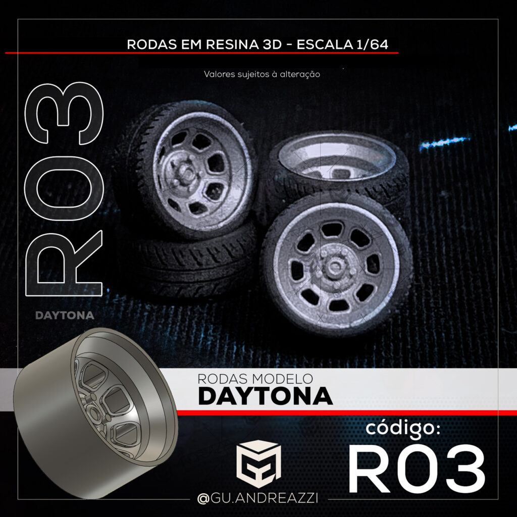 R03 - Daytona - Rodas 3D para 1/64 - Andreazzi Custom Works