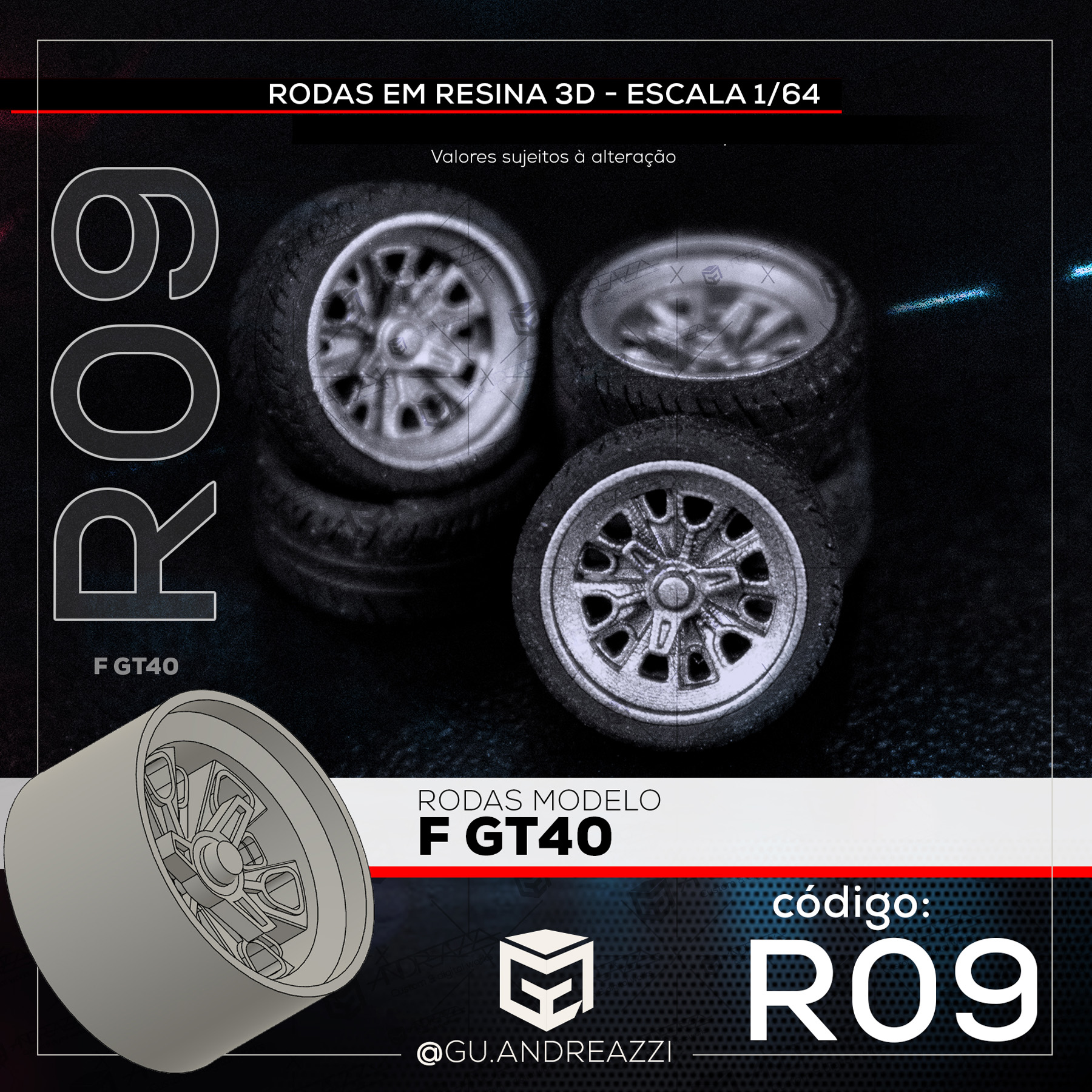 R09 - F GT40 - Rodas 3D  para 1/64