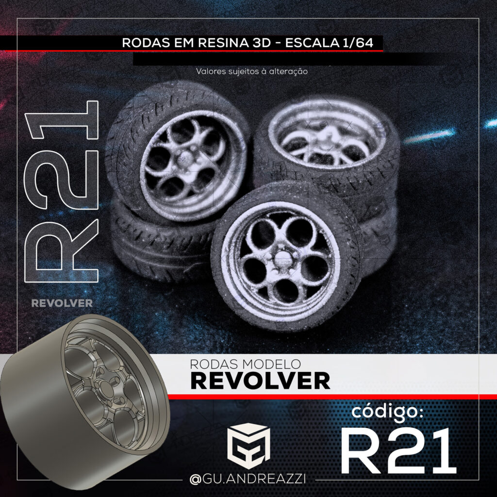 R21 - Revolver - Rodas 3D para 1/64 - Andreazzi Custom Works